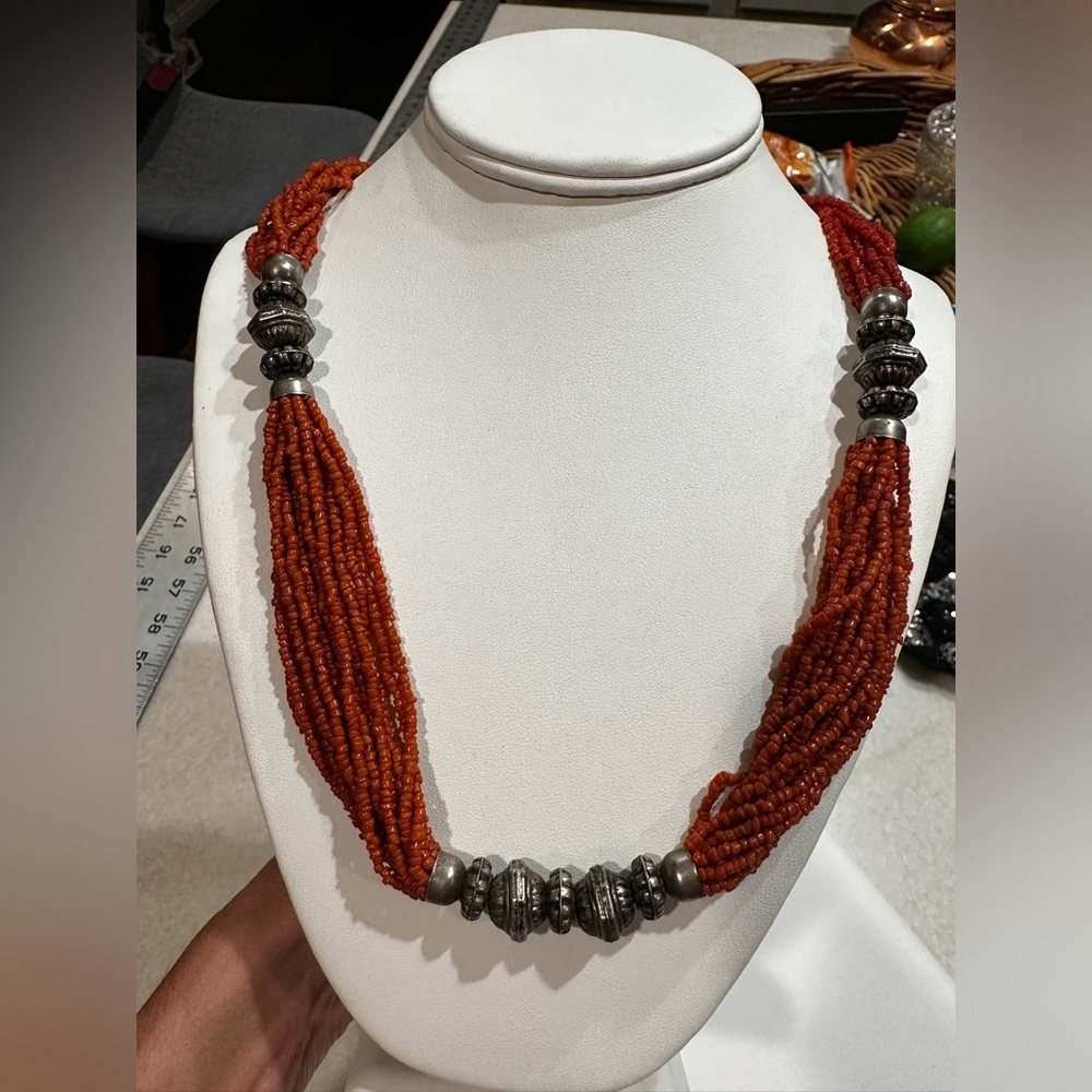 Vintage coral colored bead necklace